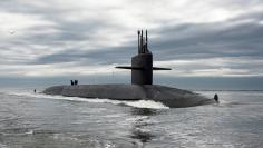 The Ohio-class ballistic missile submarine USS Tennessee returns to Naval Submarine Base Kings Bay, Georgia in this handout photo