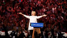 Democratic U.S. presidential candidate Hillary Clinton arrives to speak during her California primary night rally held in Brooklyn