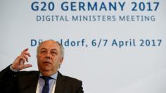 FILE PHOTO - State Secretary at the German Ministry for Economic Affairs Matthias Machnig addresses a news conference during G20 digital ministers in Duesseldorf, Germany April 7, 2017.   REUTERS/Wolfgang Rattay 