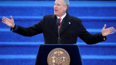 New York City Mayor Bill de Blasio delivers remarks at his 2018 Inaugural Ceremony at City Hall in Manhattan, New York