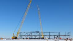 Construction equipment stands over the LG Electronics washing machine plant  in Clarksville