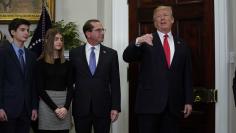 U.S.  President Donald Trump speaks while participating in the swearing-in ceremony for the Secretary of the Department of Health and Human Services (HHS) Alex Azar at the White House in Washington, U.S., January 29, 2018. REUTERS/Jonathan Ernst